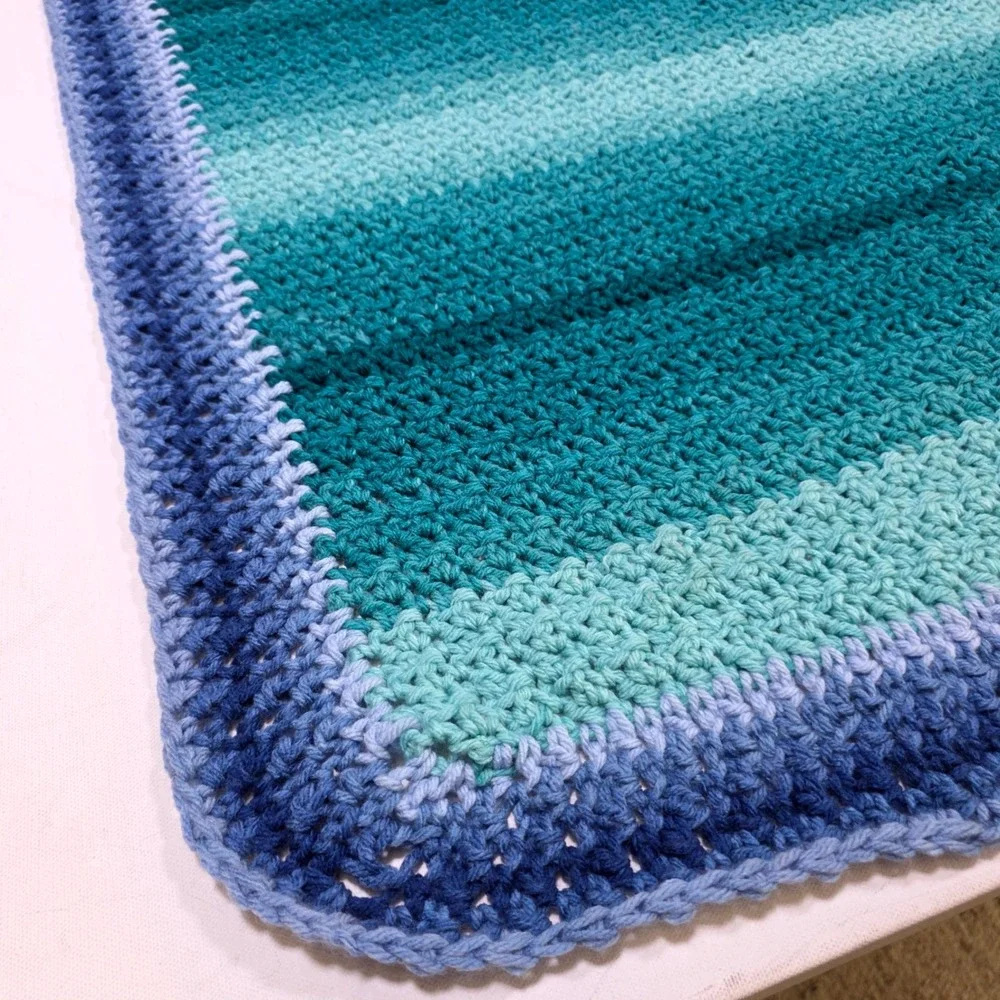 Crochet Boho Decor Blanket Blue Nursery Teal Ombre Gradient Stripe Throw Afghan